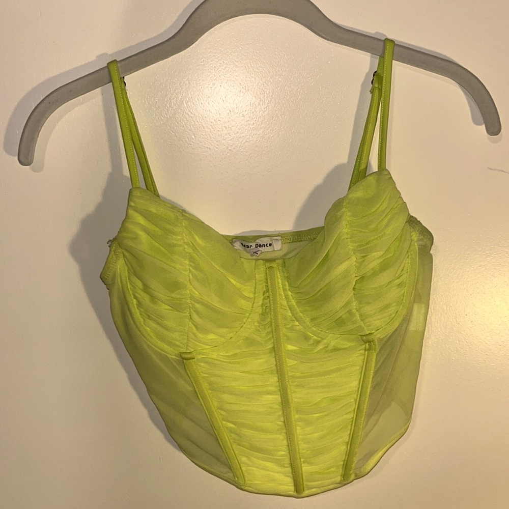 Bear Dance neon green mesh corset top medium